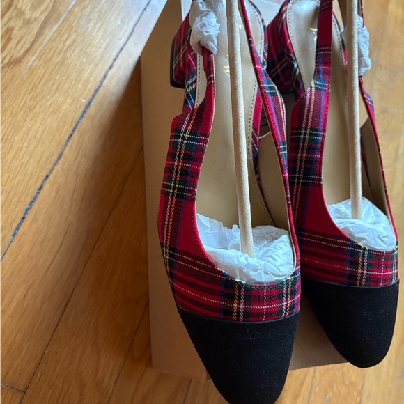 J. Crew Red and Black Tartan Plaid Slingback, NWT - Picture 5 of 9